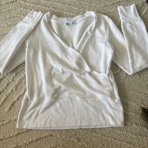 Athleta White Wrap V-Neck Long Sleeve Top